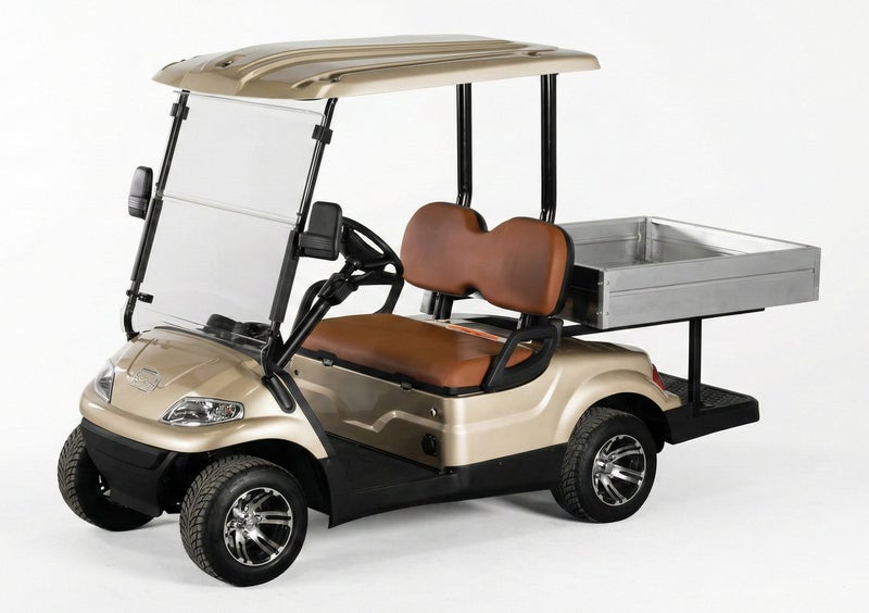 EPIC 2+Short Cargo Non-Lifted Electric Golf Cart with Lithium Battery 105Ah & Standard Tires  | Utility LSEV (Golden) - Image 1